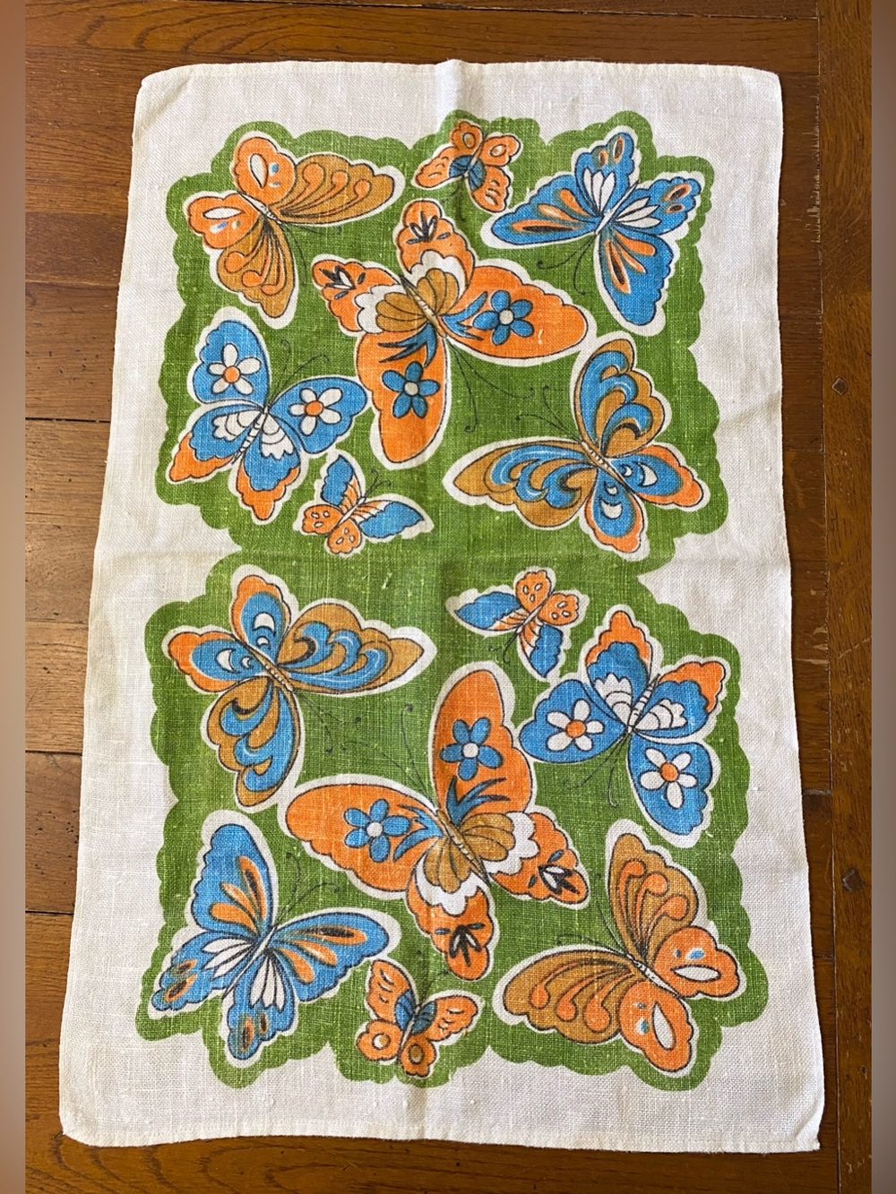 VTG 60s 70s Linen Retro Kitschy Dish Towel Hippie Butterflies